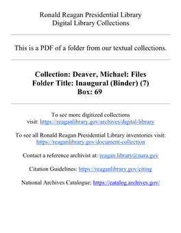 Deaver, Michael: Files Folder Title: Inaugural (Binder) (7) Box: 69