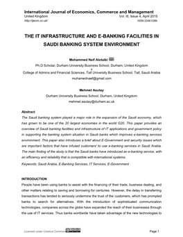 The It Infrastructure and E-Banking Facilities in Saudi Banking System Environment