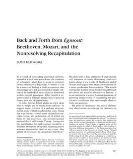 Back and Forth from Egmont: Beethoven, Mozart, and the Nonresolving Recapitulation