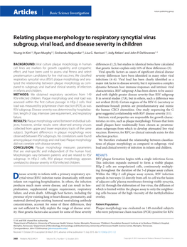 Relating Plaque Morphology to Respiratory Syncytial Virus Subgroup, Viral Load, and Disease Severity in Children