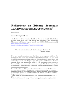 Reflections on Etienne Souriau's Les Différents Modes D'existence1