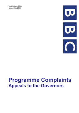 Programme Complaints Appeals to the Governors