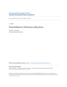 Essentialism in American Education. Timothy L