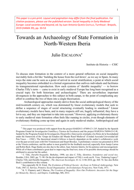Towards an Archaeology of State Formation in North-Western Iberia