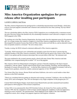 Miss America Organization Apologizes for Press Release After Insulting Past Participants