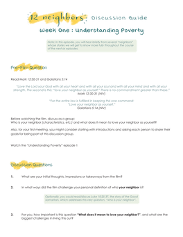Discussion Guide Week One : Understanding Poverty