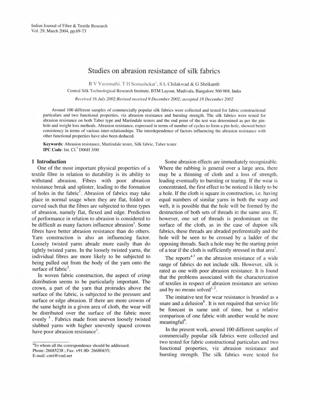 Studies on Abrasion Resistance of Silk Fabrics