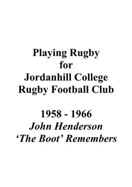 Playing Rugby for Jordanhill College Rugby Football Club 1958