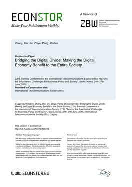 Bridging the Digital Divide: Making the Digital Economy Benefit to the Entire Society