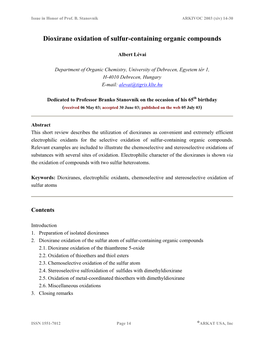 Dioxirane Oxidation of Sulfur-Containing Organic Compounds