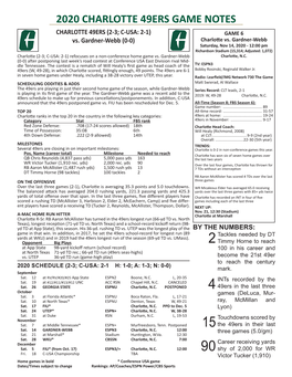 2020 CHARLOTTE 49ERS GAME NOTES CHARLOTTE 49ERS (2-3; C-USA: 2-1) GAME 6 Vs