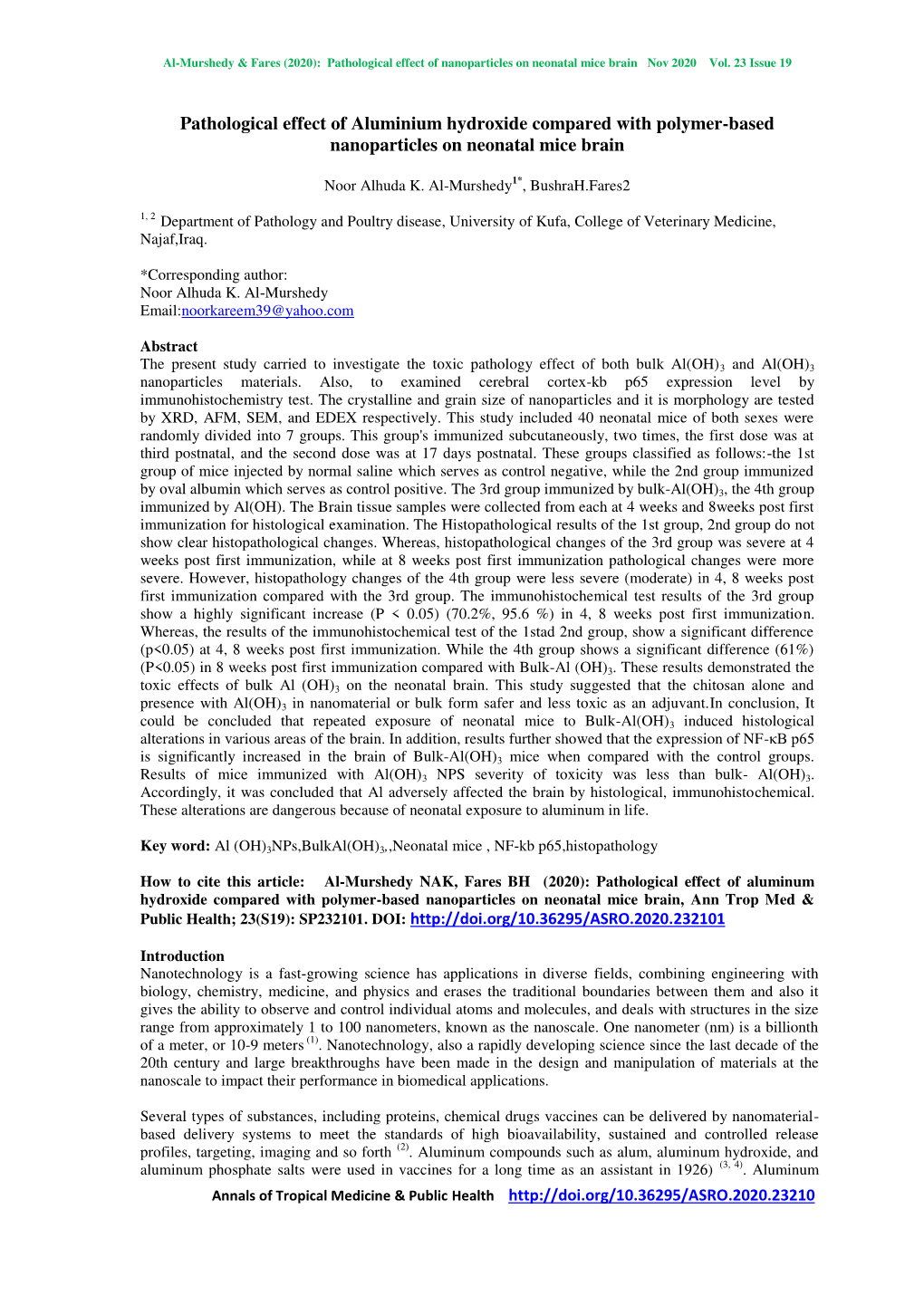 Pathological Effect of Aluminium Hydroxide Compared with Polymer-Based Nanoparticles on Neonatal Mice Brain