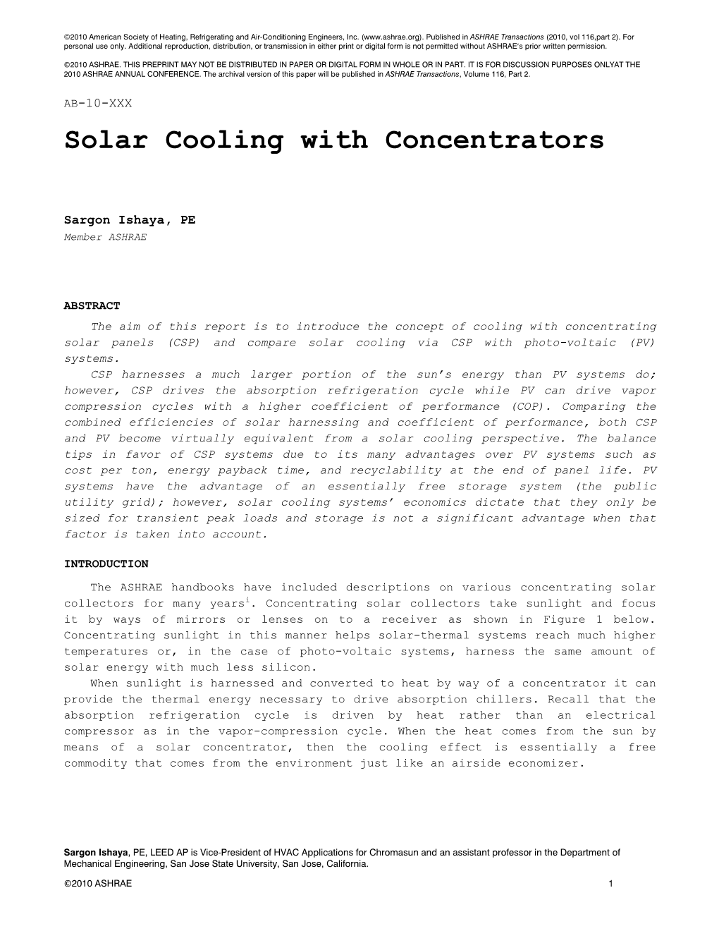 Solar Cooling with Concentrators