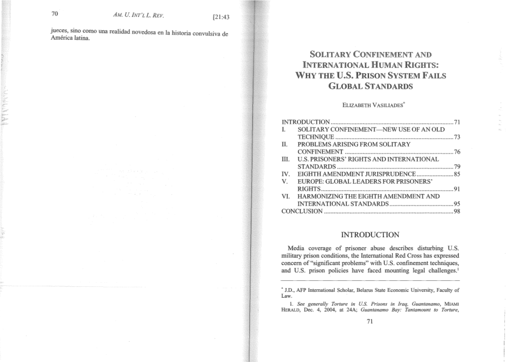 Solitary Confinement International Human Rights: Why the U@S@ Prison System Fails Global Standards