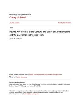 How to Win the Trial of the Century: the Ethics of Lord Brougham and the O