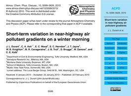 Short-Term Variation in Near-Highway Air Pollutant Gradients on a Winter Morning Title Page Abstract Introduction J