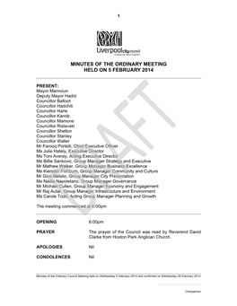 Minutes of the Ordinary Meeting Held on 5 February 2014