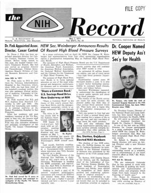 May 7, 1974, NIH Record, Vol. XXVI, No. 10