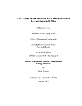 The Alamosa River Corridor 15 Years After Remediation Began at Summitville Mine