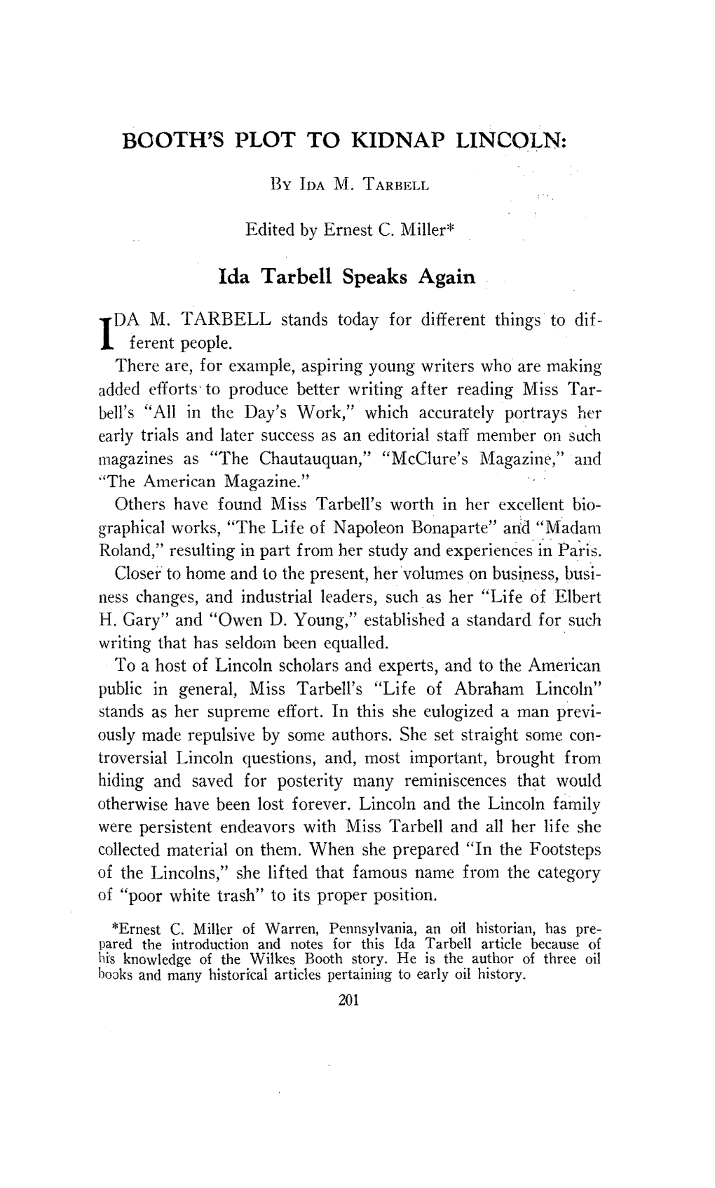 BOOTH's PLOT to KIDNAP LINCOLN: Ida Tarbell Speaks Again