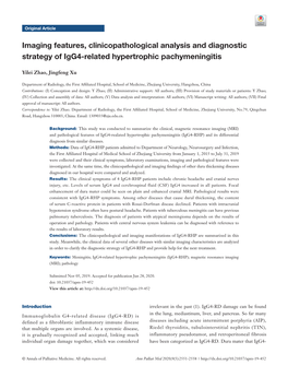 Imaging Features, Clinicopathological Analysis and Diagnostic Strategy of Igg4-Related Hypertrophic Pachymeningitis