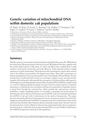 Genetic Variation of Mitochondrial DNA Within Domestic Yak Populations J.F