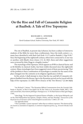 On the Rise and Fall of Canaanite Religion at Baalbek: a Tale of Five Toponyms