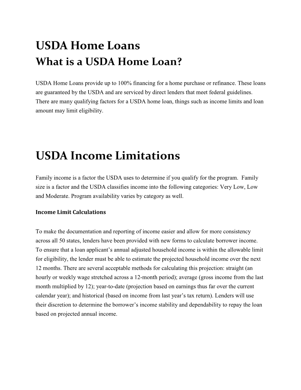 USDA Home Loans USDA Income Limitations