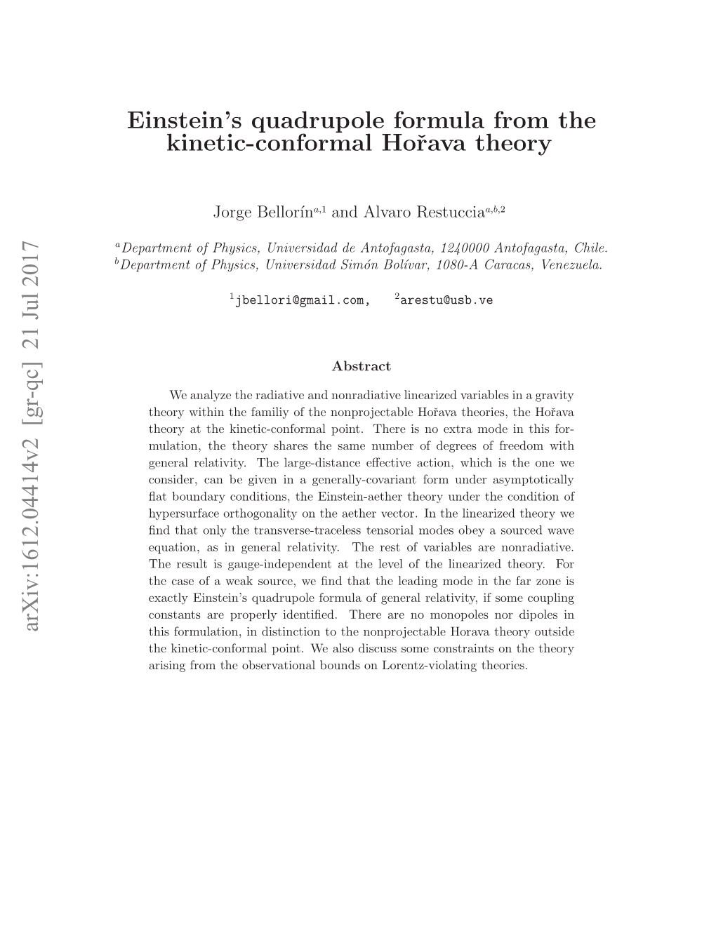 Einstein's Quadrupole Formula from the Kinetic-Conformal Horava Theory