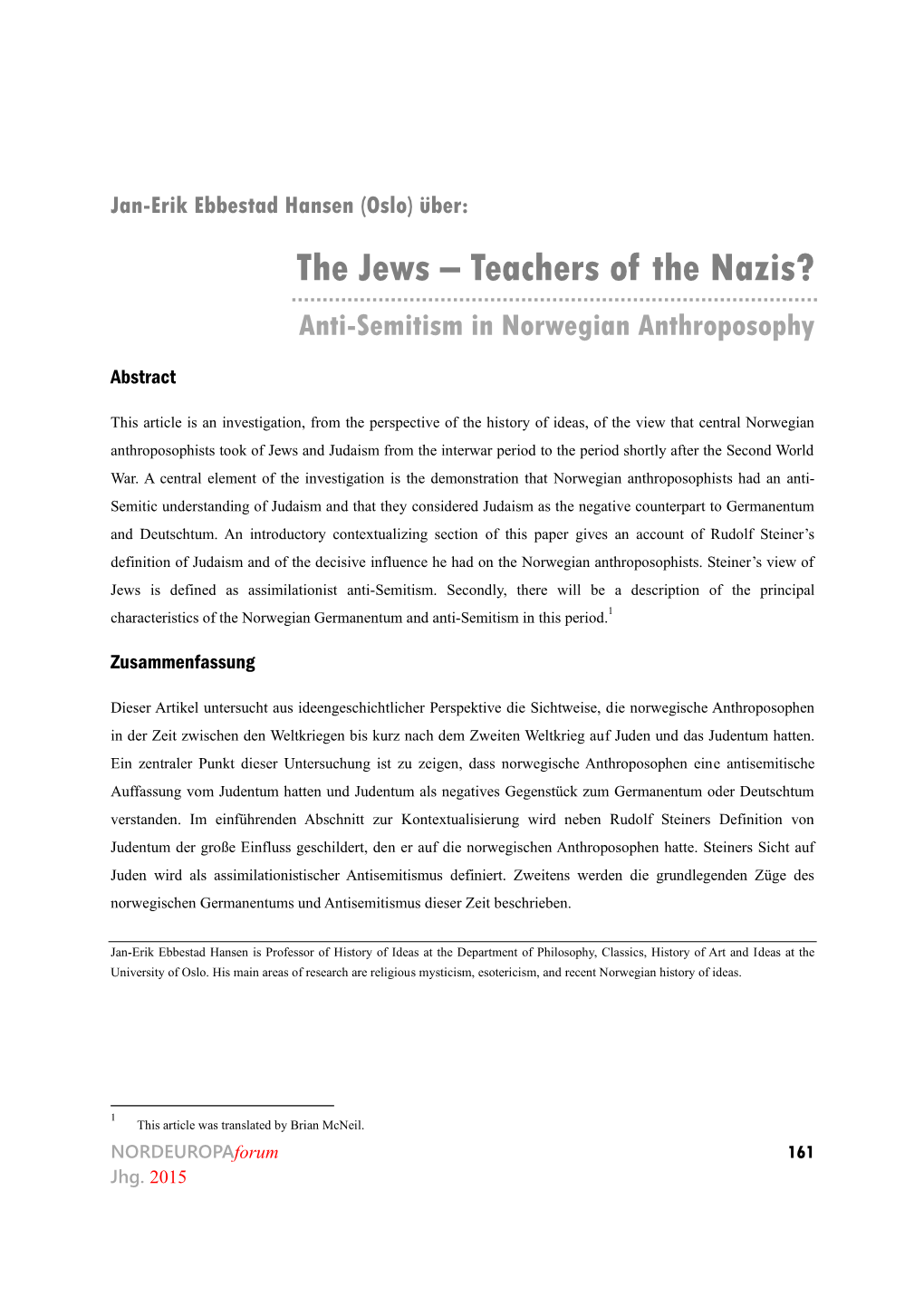 The Jews – Teachers of the Nazis?