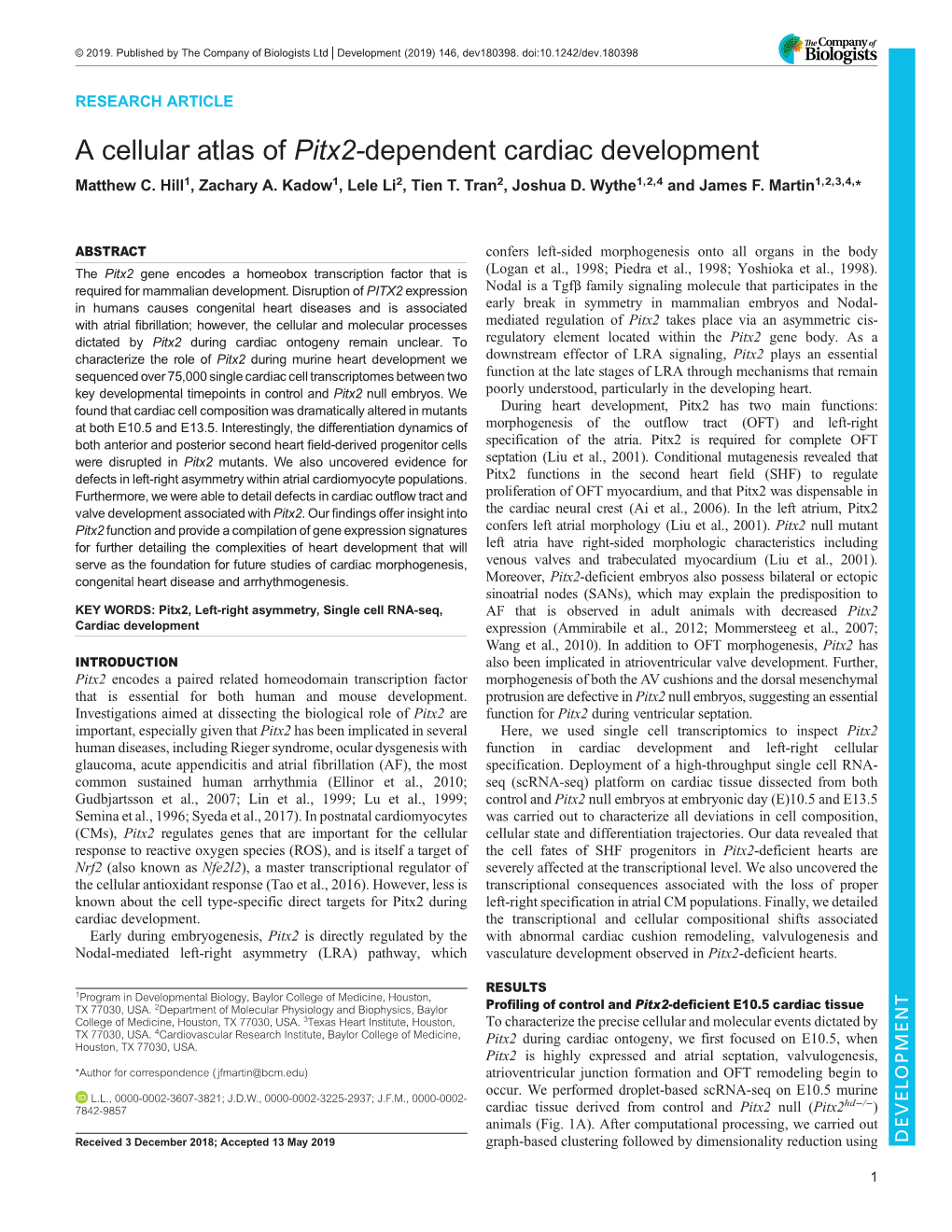 A Cellular Atlas of Pitx2-Dependent Cardiac Development Matthew C