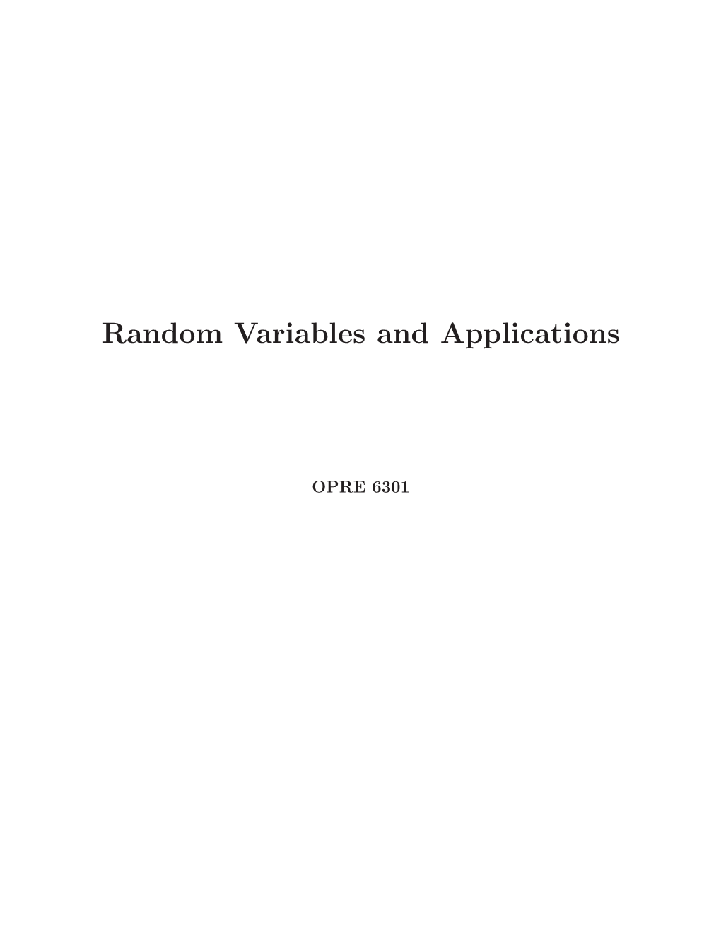 Random Variables and Applications