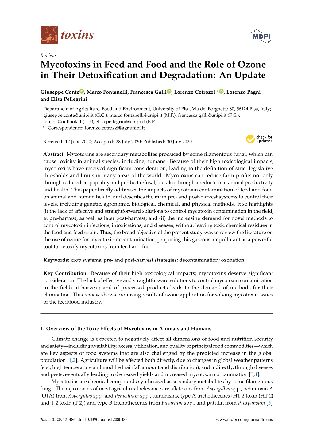 Mycotoxins in Feed and Food and the Role of Ozone in Their Detoxiﬁcation and Degradation: an Update