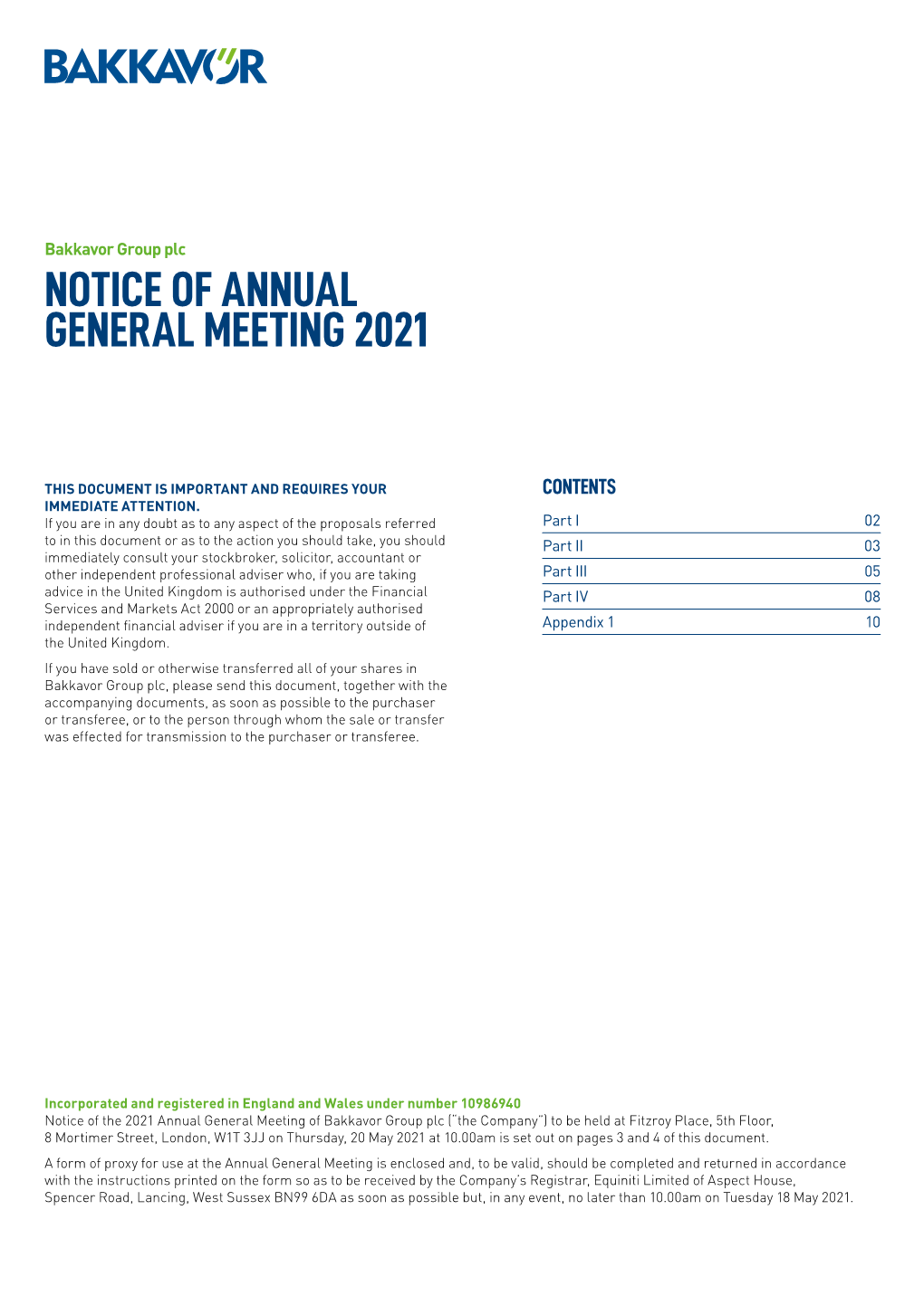 Notice of Annual General Meeting 2021