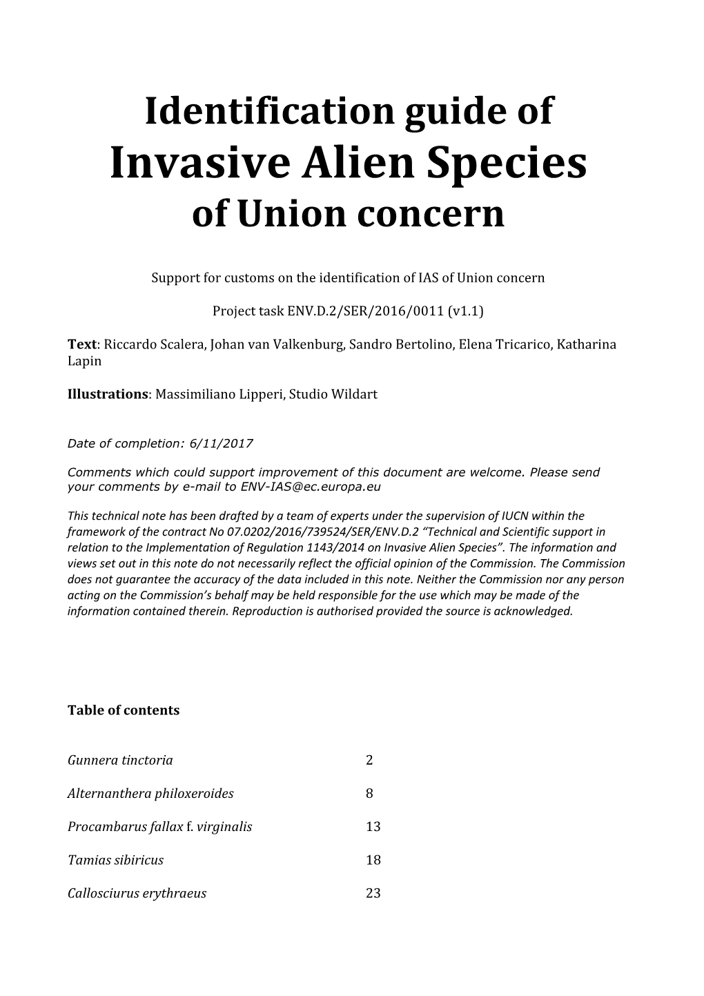 Identification Guide of Invasive Alien Species of Union Concern