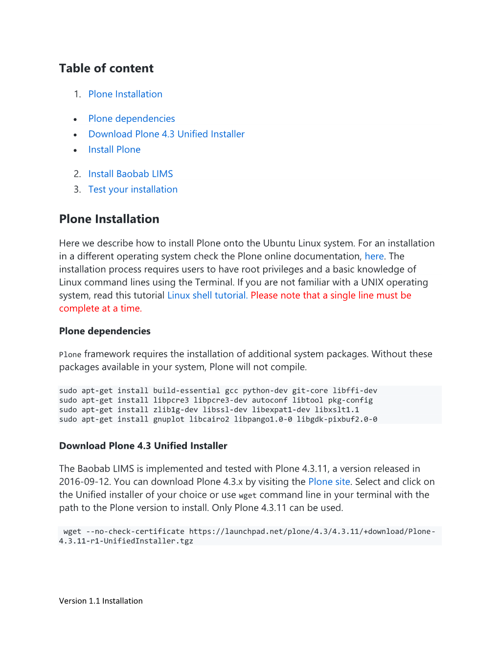 Table of Content Plone Installation