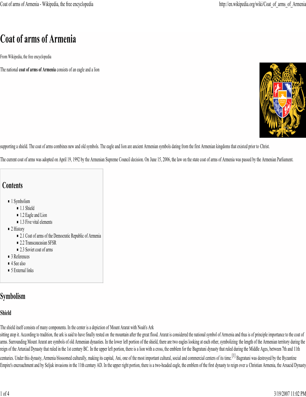 Coat of Arms of Armenia - Wikipedia, the Free Encyclopedia