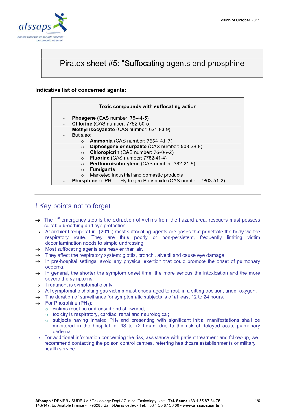 Piratox Sheet N5 Suffocating Agents and Phosphine