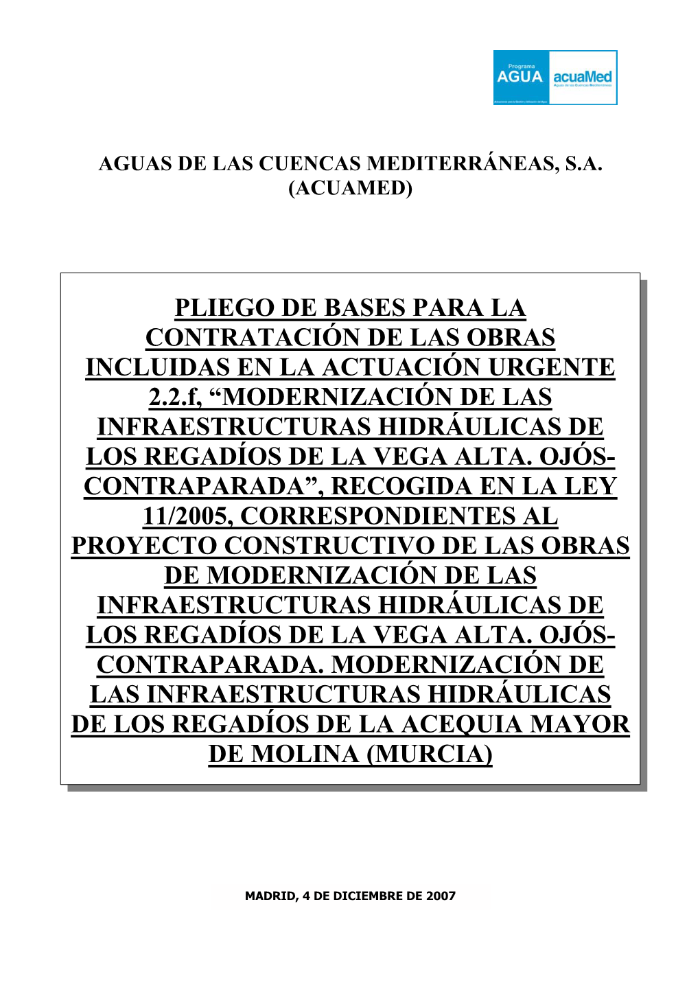 Pliego De Bases Para La Contratación De Las Obras