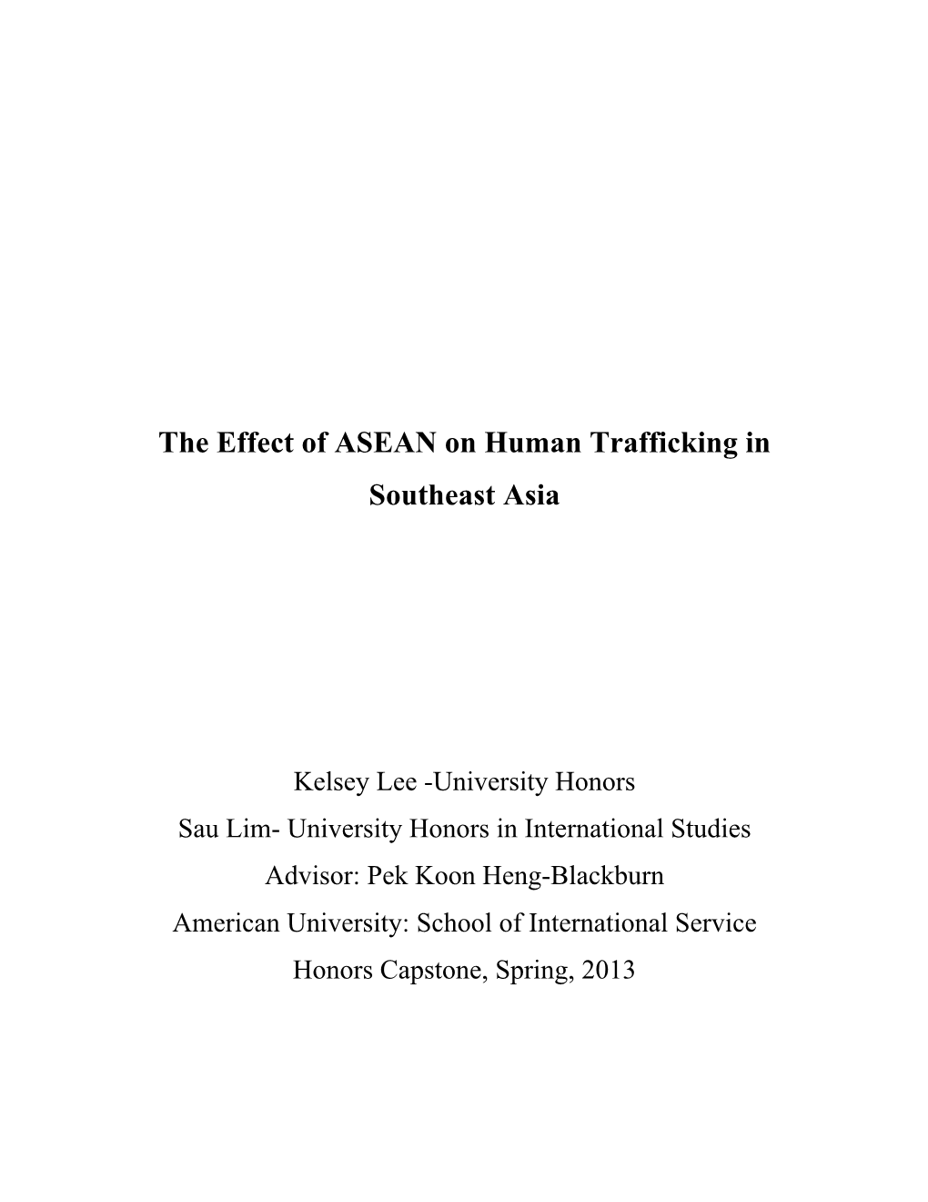 The Effect of ASEAN on Human Trafficking in Southeast Asia