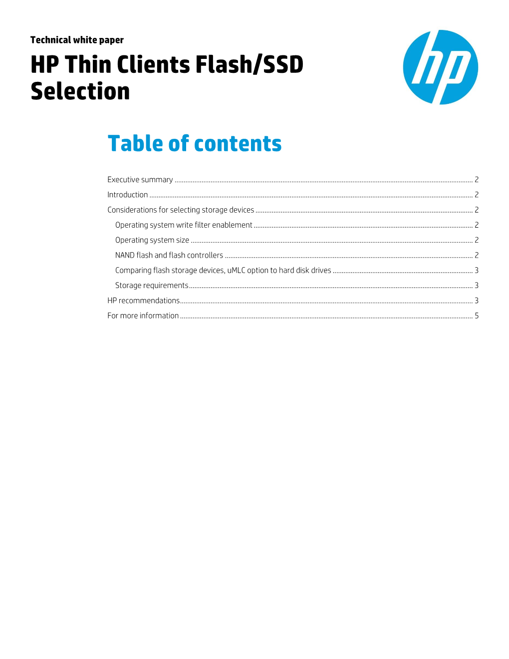 HP Thin Clients Flash/SSD Selection