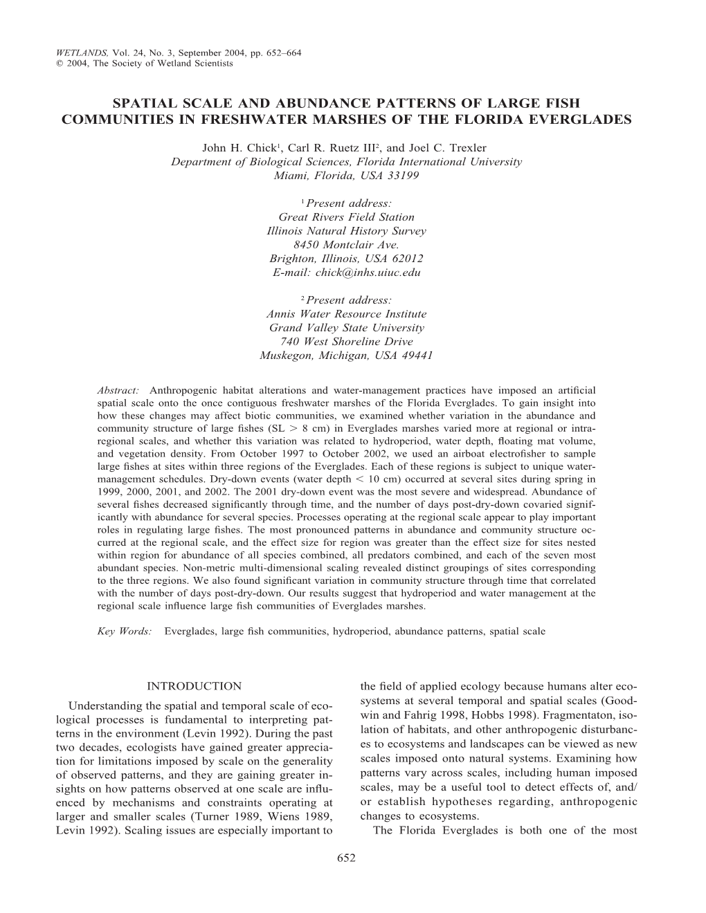 Spatial Scale and Abundance Patterns of Large Fish Communities in Freshwater Marshes of the Florida Everglades