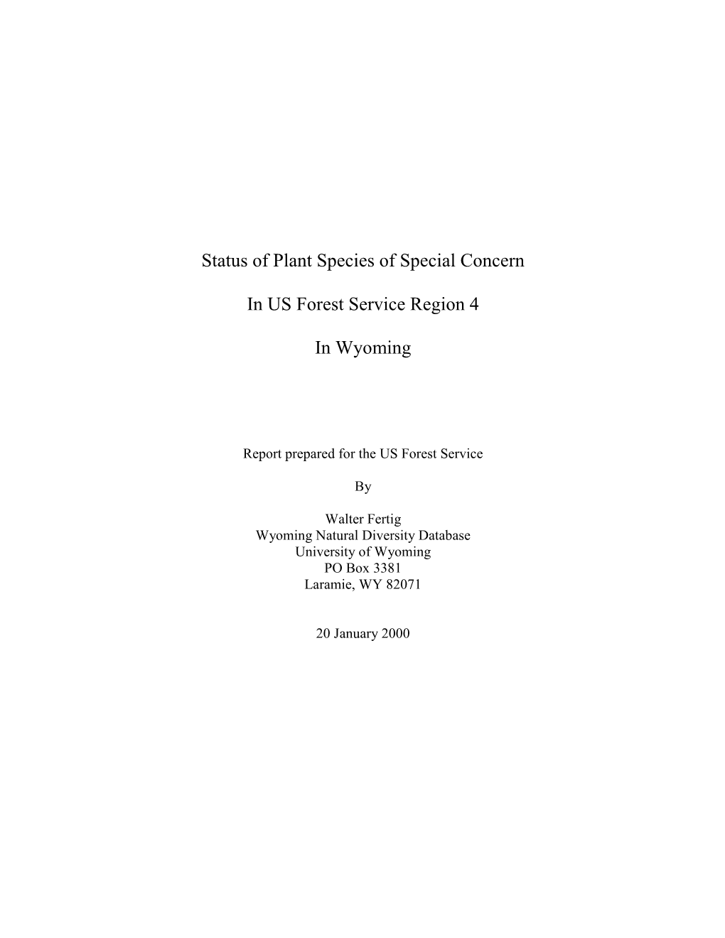 Status of Plant Species of Special Concern in US Forest Service