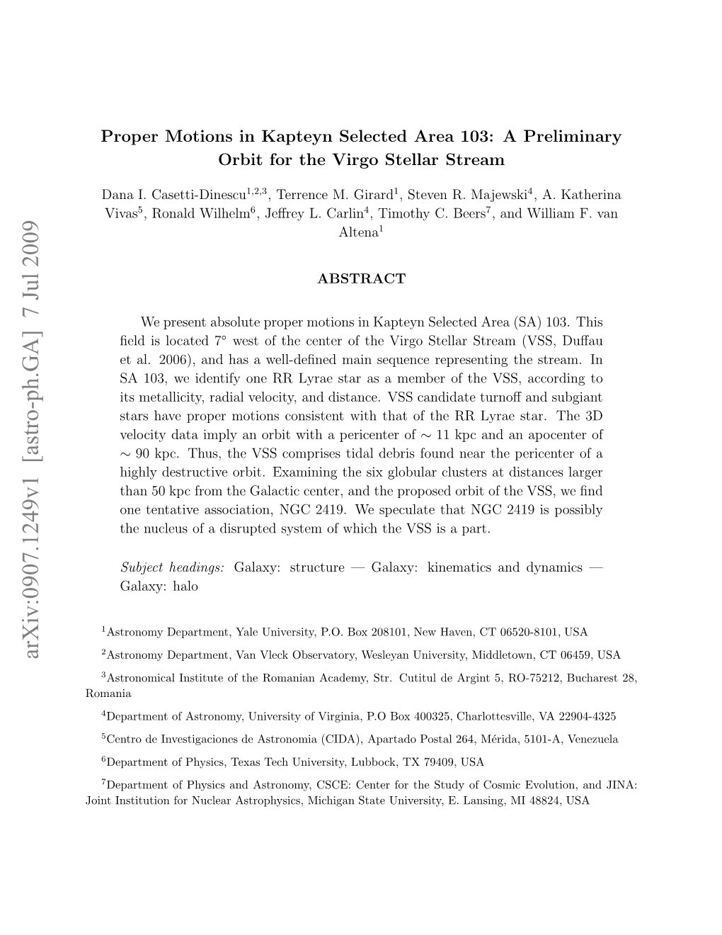 Proper Motions in Kapteyn Selected Area 103: a Preliminary Orbit for The