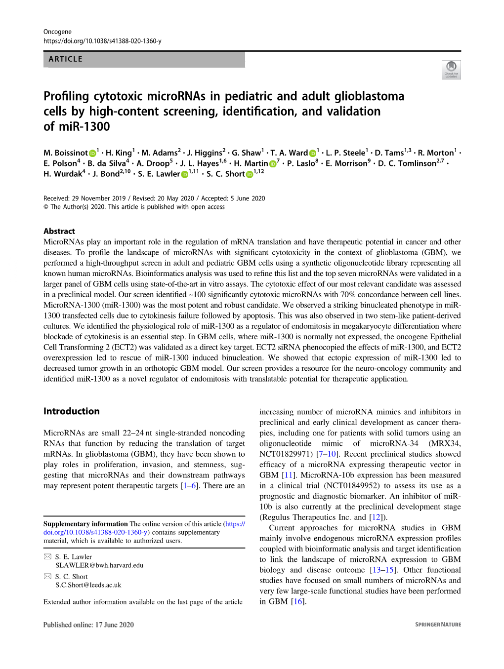 Profiling Cytotoxic Micrornas in Pediatric and Adult Glioblastoma