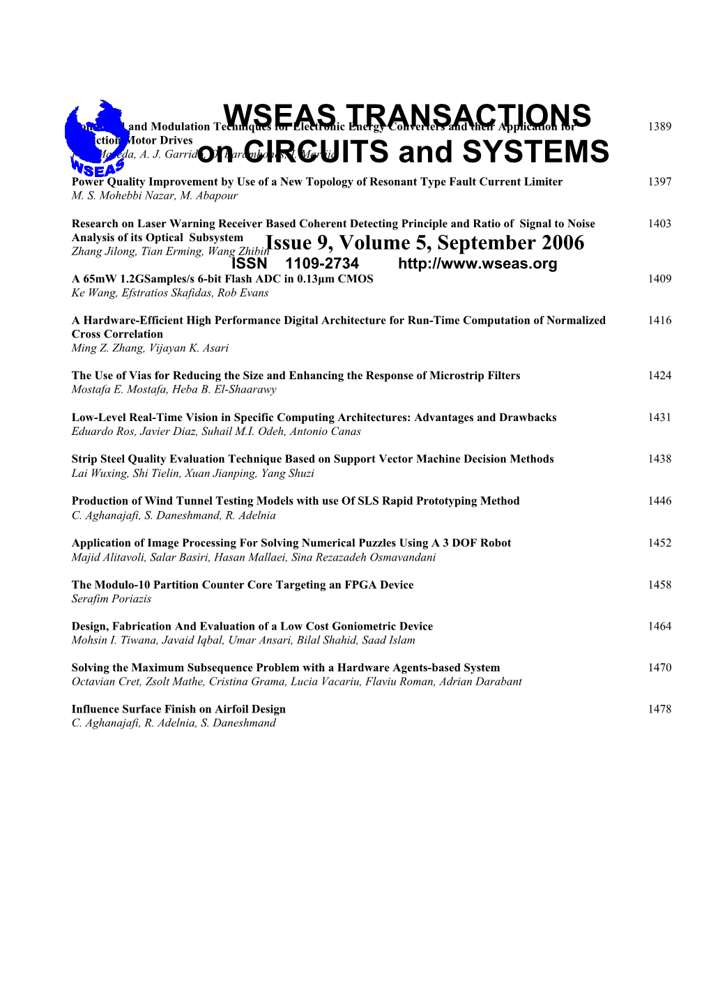 WSEAS Trans. on CIRCUITS and SYSTEMS, September 2006