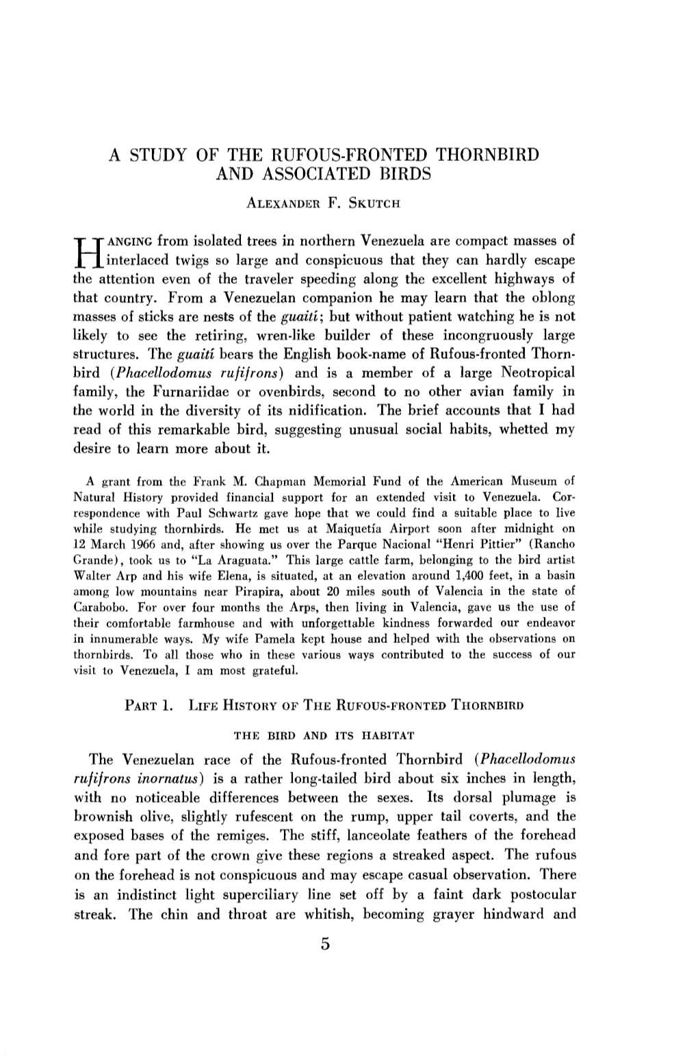 A Study of the Rufous-Fronted Thornbird and Associated Birds