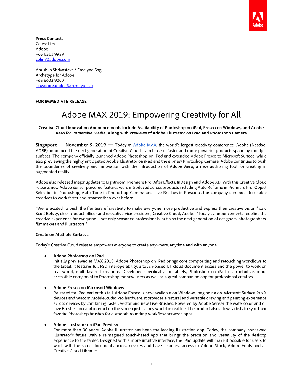 Adobe MAX 2019: Empowering Creativity for All