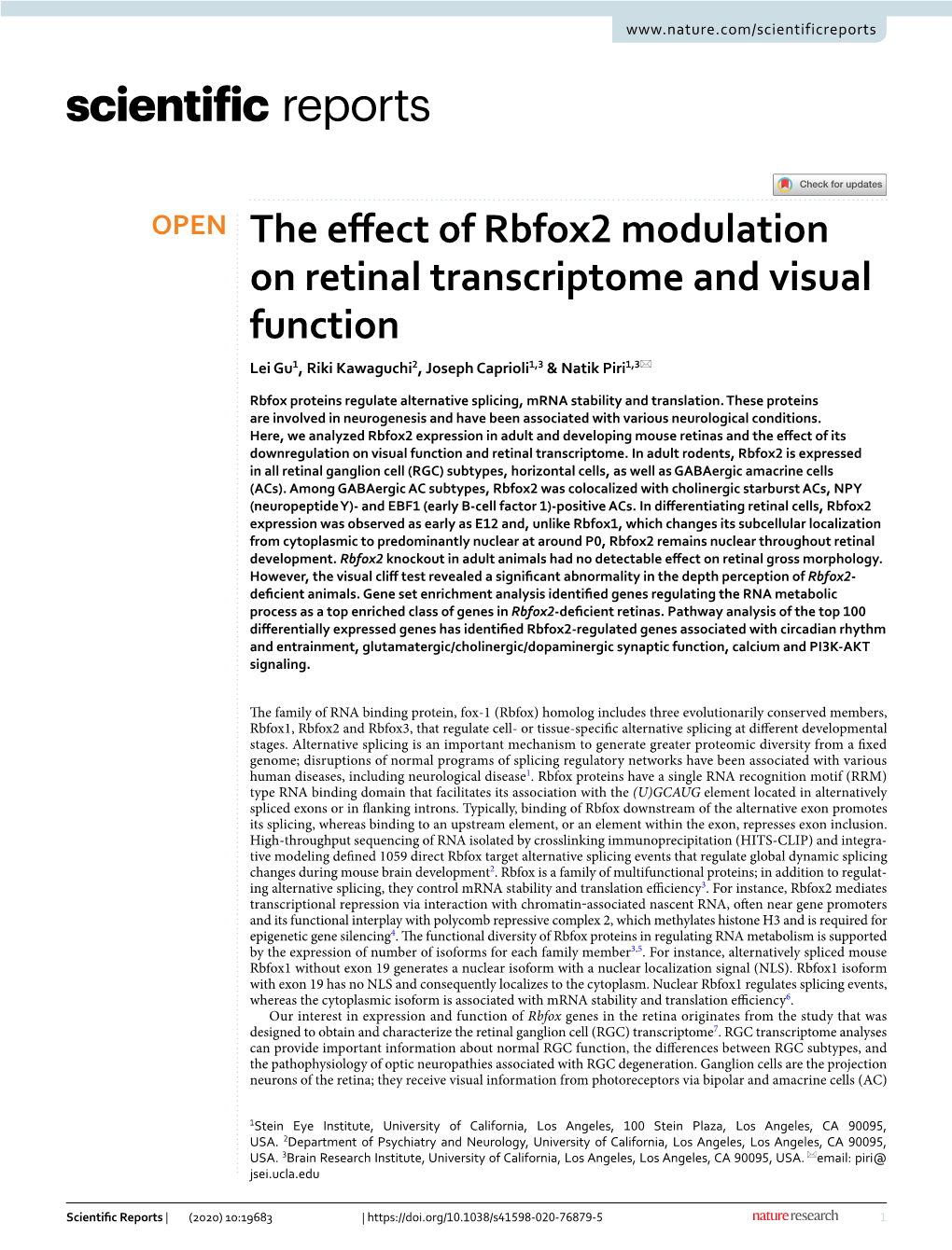 The Effect of Rbfox2 Modulation on Retinal Transcriptome and Visual