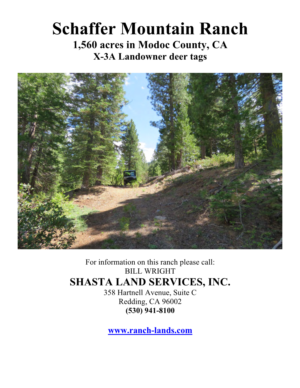 Schaffer Mountain Ranch 1,560 Acres in Modoc County, CA X-3A Landowner Deer Tags